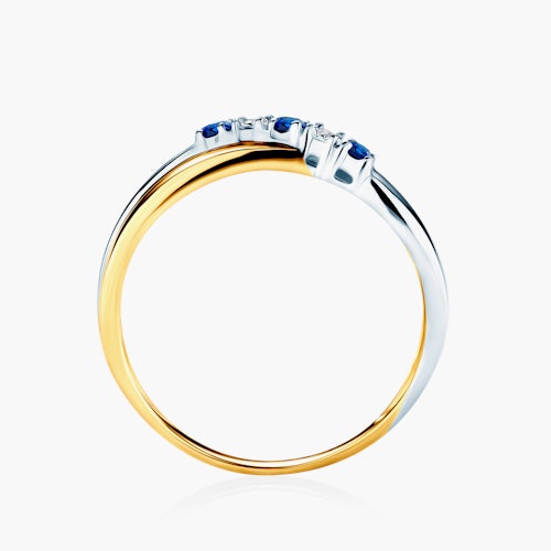 Pierścionek SAVICKI: dwukolorowe złoto, niebieskie szafiry, diamenty